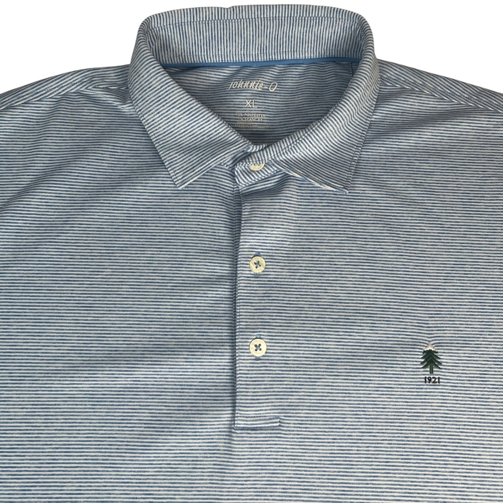 johnnie-O Polo Shirt Men XL Blue Striped Short Sleeve Performance Bald Peak CC